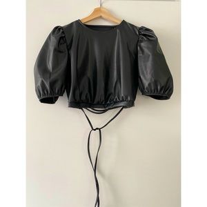 Puffer sleeve Faux leather Top
